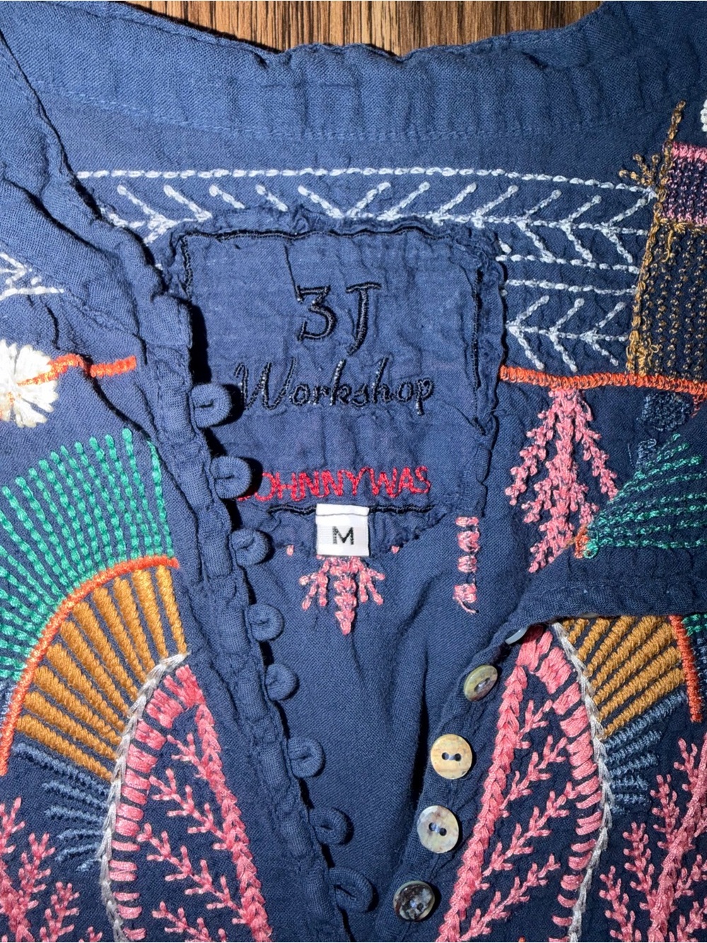 Johnny Was Navy Embroidered Boho Tunic with Multicolor Accents - Picture 2 of 2